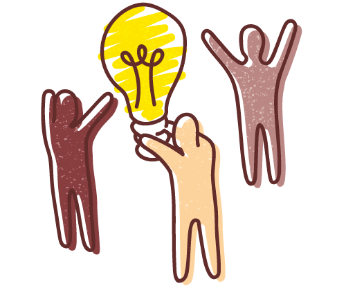 Growing your culture - graphic illustration of three human figures standing around a lit-up light-bulb.