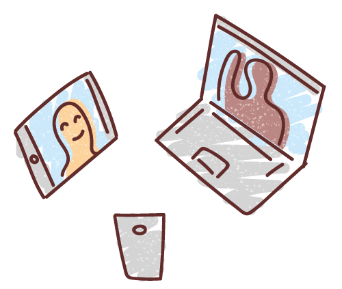 Graphic illustration of three different mobile communications devices facing each other, each with a human figure on the screen who is in conversation with the people on the other devices, illustrating challenges facing organisational culture.